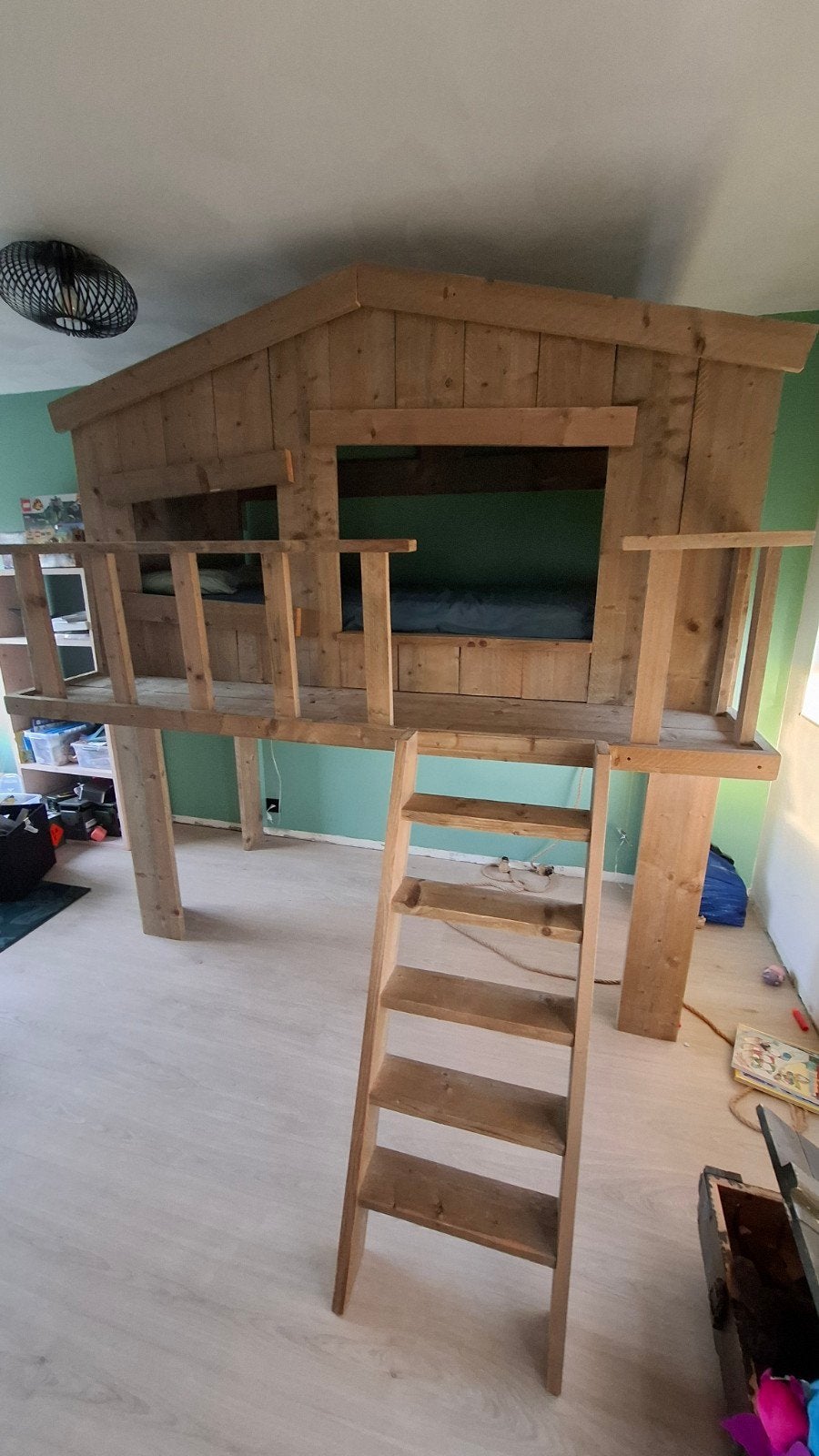 Uniek steigerhouten boomhutbed - Hoogslaper voor kinderen, Ophalen, Gebruikt, Eenpersoons, 200 cm