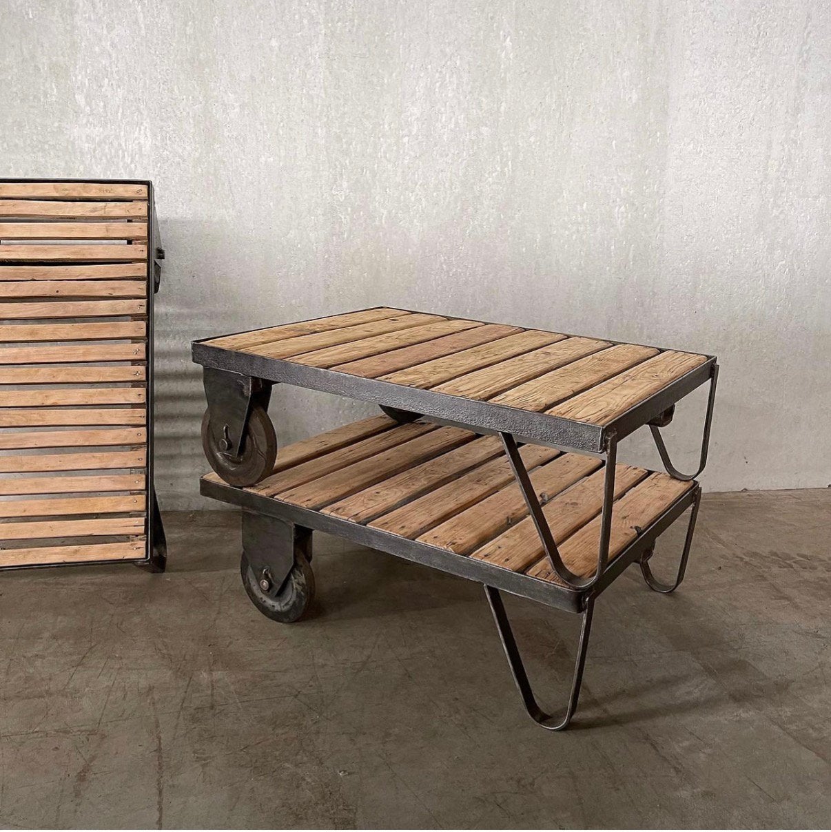 Industriële salontafel, oude palletwagen, vintage tafel,, Ophalen, Rechthoekig, 50 tot 100 cm