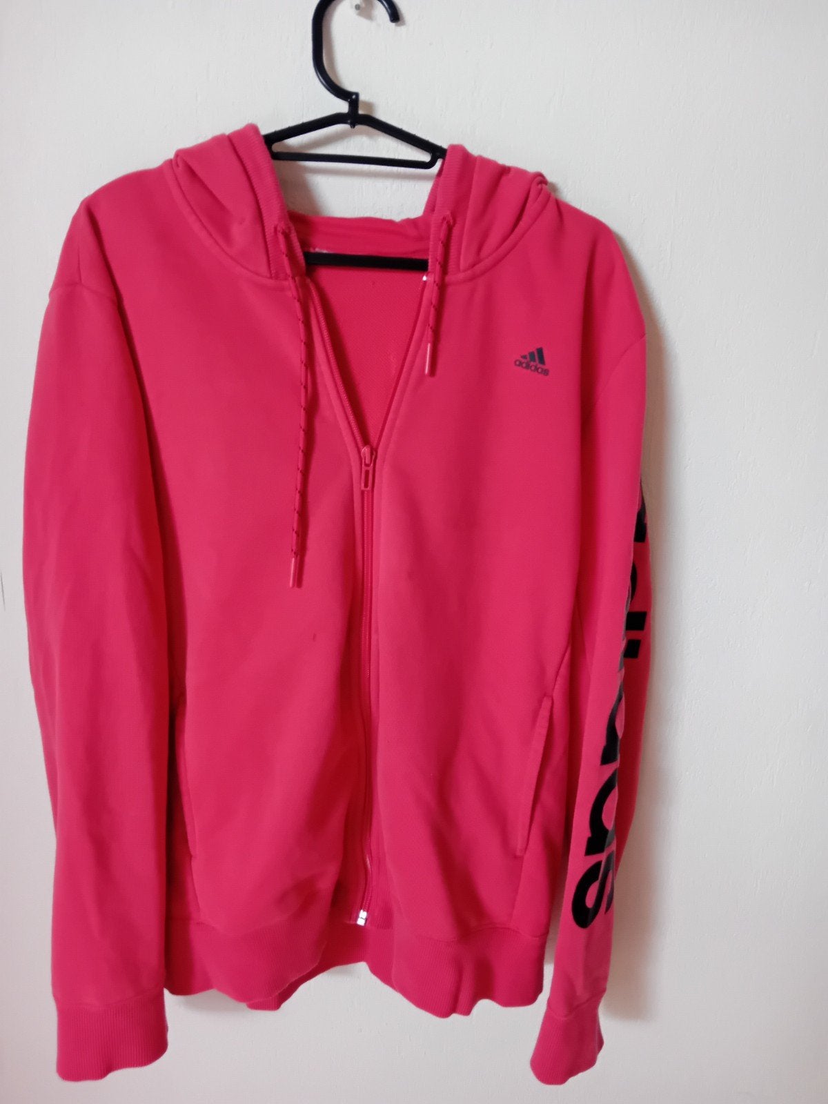 Adidas roze hoodie met rits en logo op mouw, Adidas, Ophalen of Verzenden, Gedragen, Roze