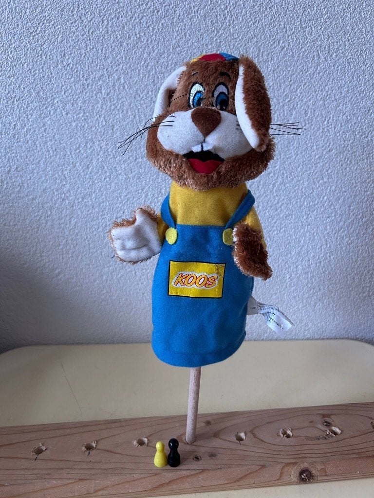 Vintage handpop Koos Konijn Roompot pluche, Postbus 143, 2240 AC Wassenaar, Nederland, Info@minidisco.nl, Konijn, Ophalen of Verzenden