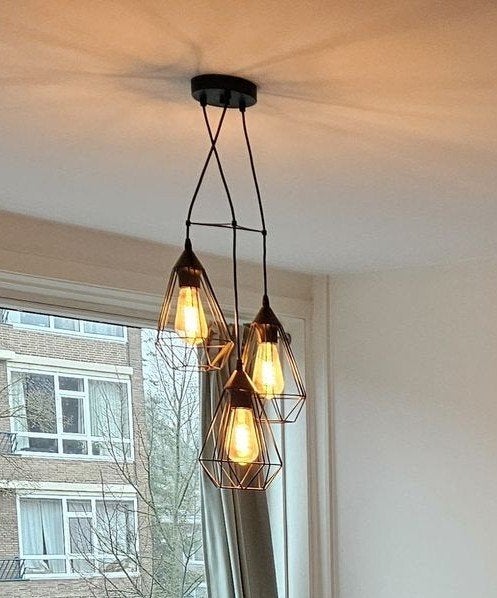 EGLO Tarbes hanglamp zwart - 3x E27 (lampen optioneel), Industrieel, modern, Zo goed als nieuw, Metaal, E27 (groot)