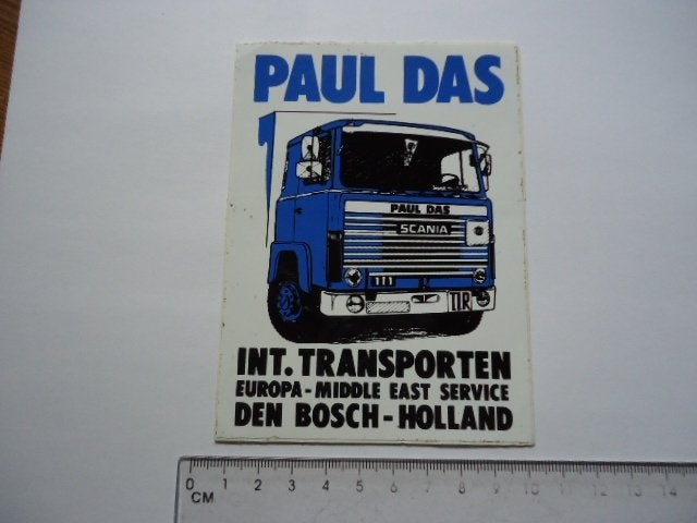 sticker oud PAUL DAS Scania truck transport Den bosch retro, Verzenden, Zo goed als nieuw, Bedrijf of Vereniging