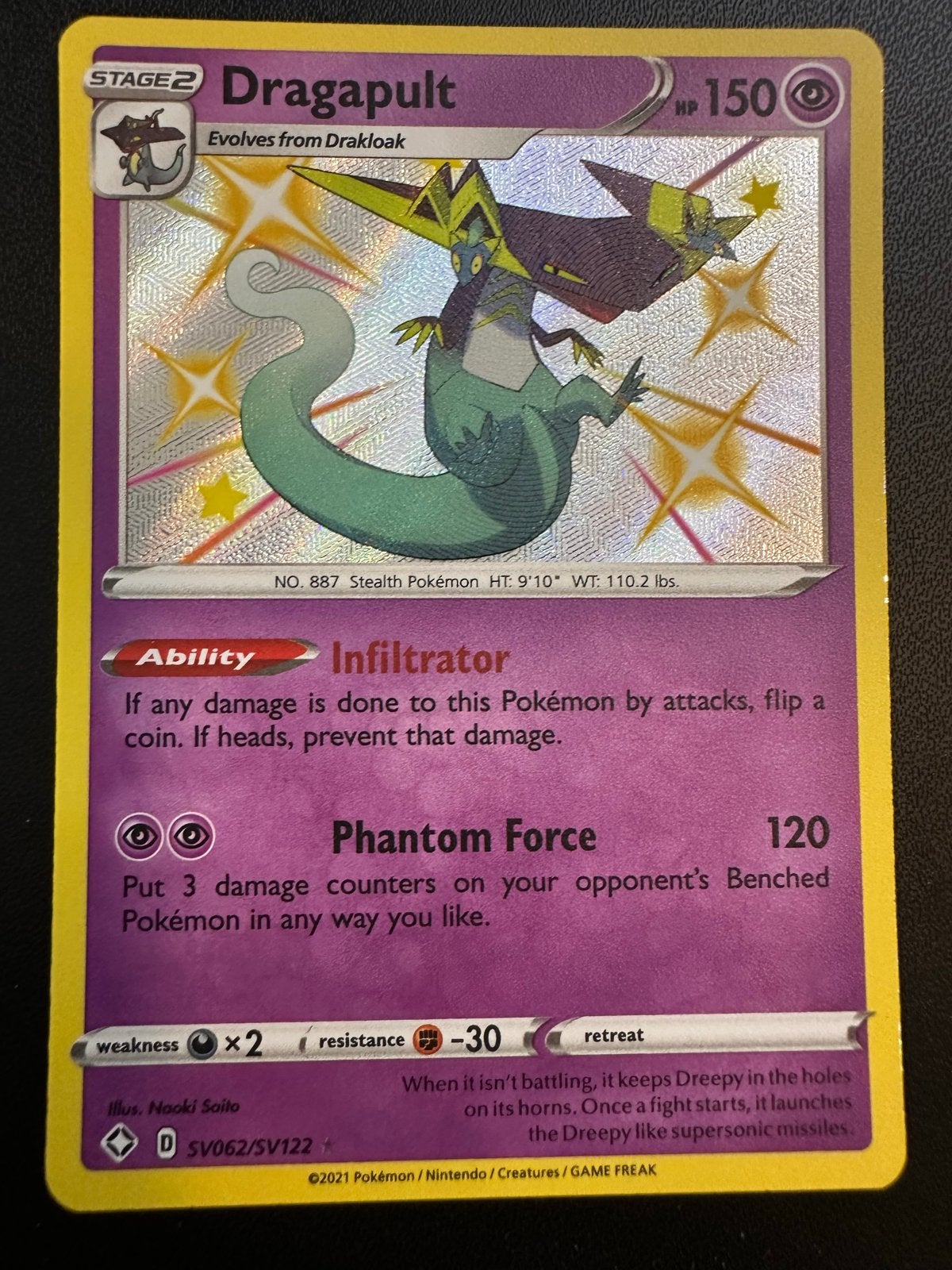 Dragapult SV062/SV122 shiny, Ophalen of Verzenden, Zo goed als nieuw, Losse kaart, Foil