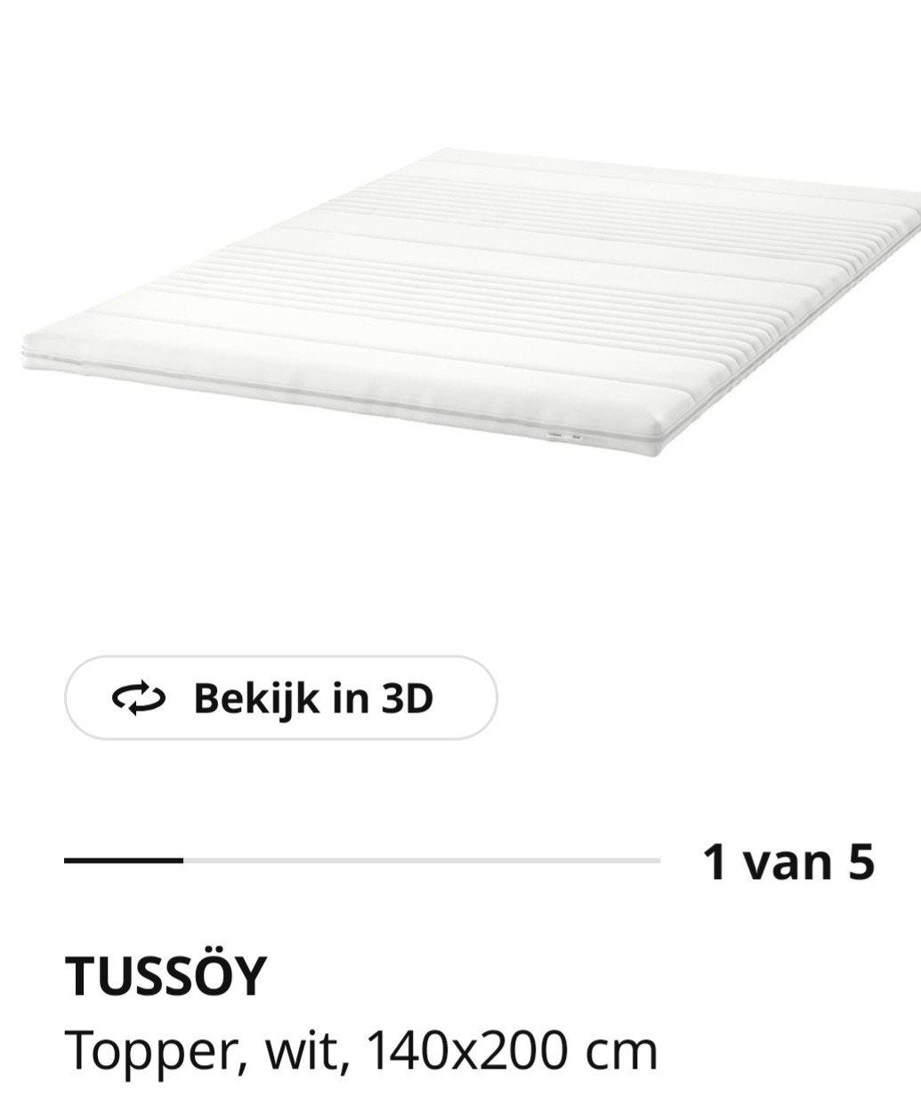 IKEA TUSSÖY Topper, wit, 140x200 cm, Ophalen, Gebruikt, Tweepersoons, 140 cm