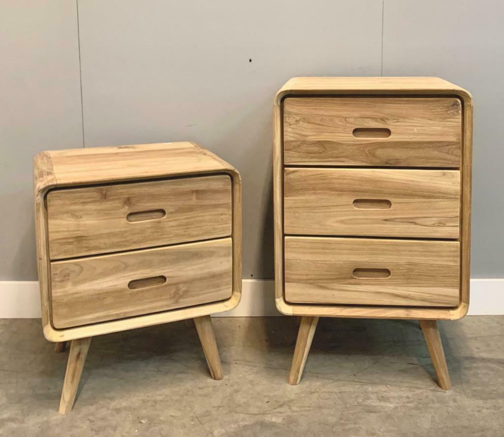 Retro nachtkast massief teakhout, Ophalen, Nieuw, 55 tot 70 cm, 45 tot 65 cm