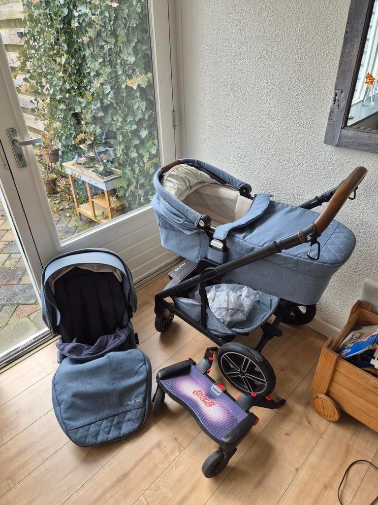 Mooie Nuna kinderwagen met wieg, zitje en buggyboard, Gebruikt, Combiwagen, Met reiswieg, Ophalen