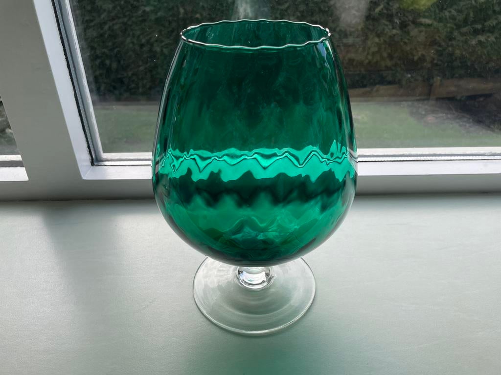 Empoli cognac glas vaas vintage Italy groen retro cognacglas, Ophalen of Verzenden