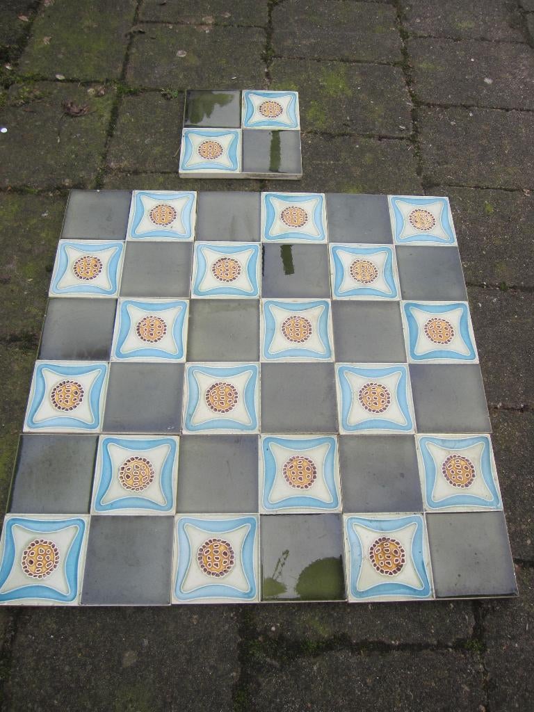 10 antieke wandtegels, olijfgroen en blauw 15x15cm, Antiek en Kunst, Ophalen of Verzenden