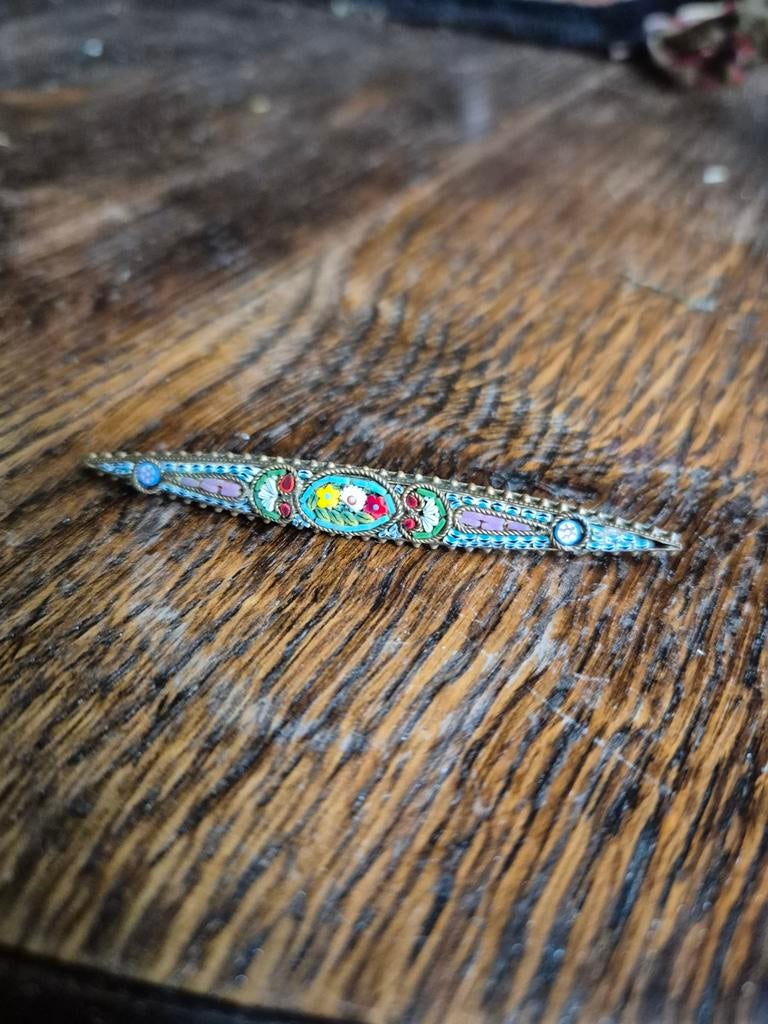 Vintage Broche met micro Mozaïek Bloemen, Overige materialen, Gebruikt, Overige kleuren, Ophalen of Verzenden