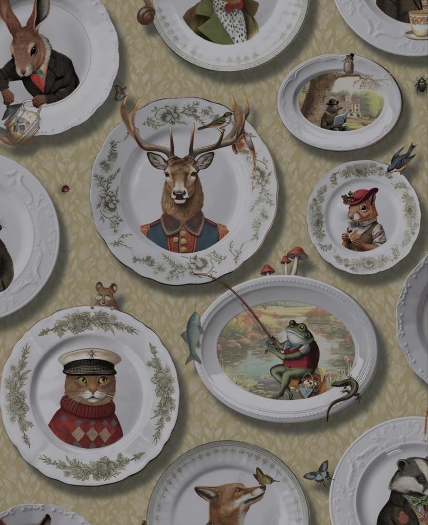 Dieren vinted tea party behang, Antiek en Kunst, Ophalen of Verzenden