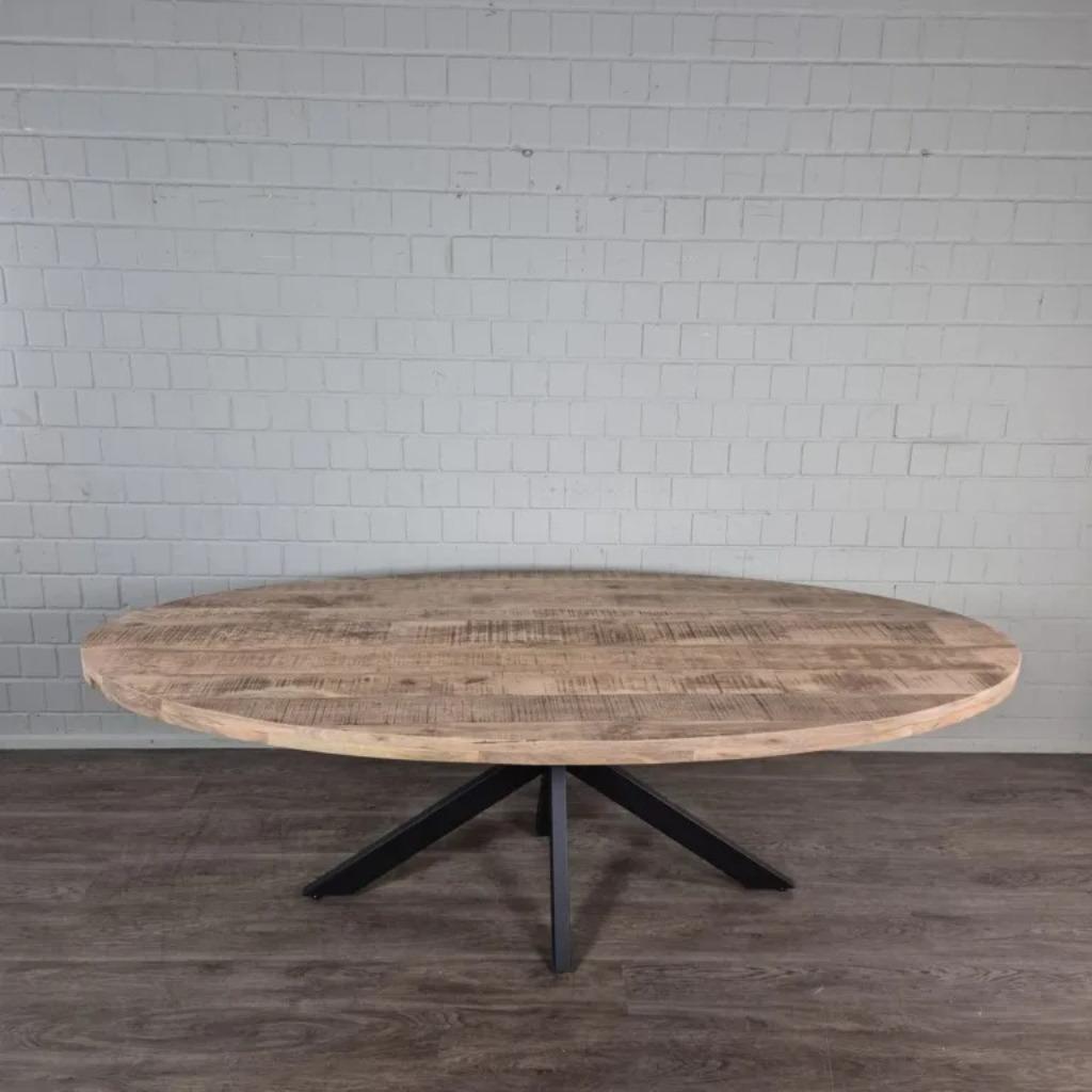 24790 Eettafel Tafel Mangohout Ovaal 2,40 m x 1,20, Ophalen, 100 tot 150 cm, Vijf personen of meer, Ovaal