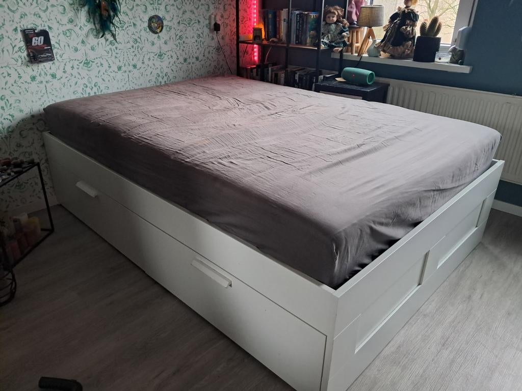 Tweepersoonsbed met lades - veel opbergruimte!, Huis en Inrichting, Slaapkamer | Bedden, Gebruikt, Wit, Tweepersoons, Ophalen of Verzenden