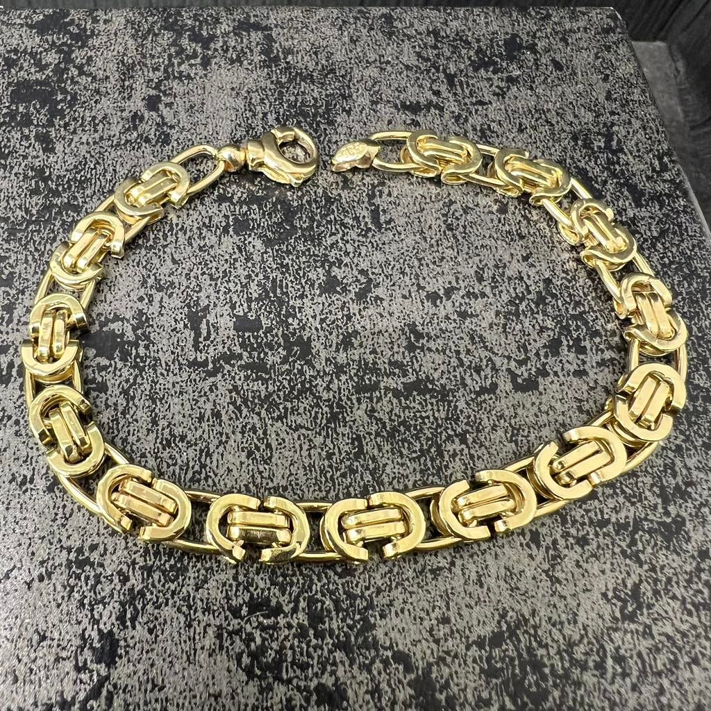 14 karaat gouden armband plat koningsschakel koningsarmband, Ophalen of Verzenden, Zo goed als nieuw, Goud