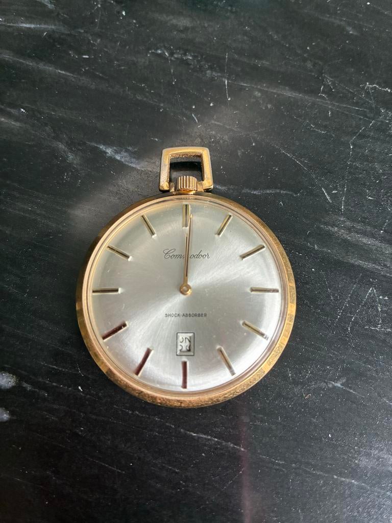 Vintage Commodore Zakhorloge Verguld, Sieraden, Tassen en Uiterlijk, Horloges | Antiek, Overige merken, Zakhorloge, Met ketting