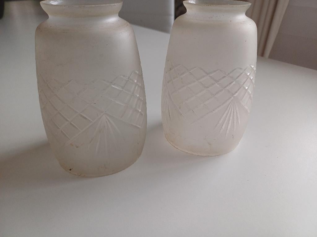 2x antiek glazen lampenkappen, Antiek en Kunst, Antiek | Lampen, Ophalen