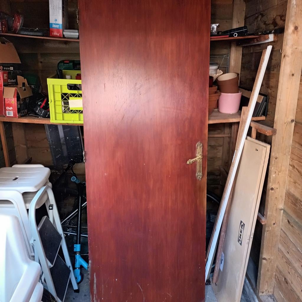 Houten binnendeur met beslag, Doe-het-zelf en Verbouw, Ophalen, Gebruikt, 80 tot 100 cm, Binnendeur