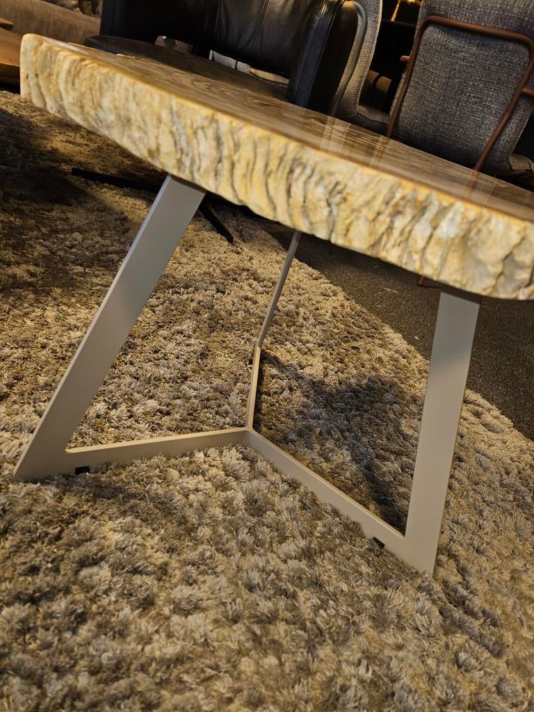 Salontafel bijzettafel versteend hout beige, 50 tot 100 cm, Rond, Metaal, Minder dan 50 cm