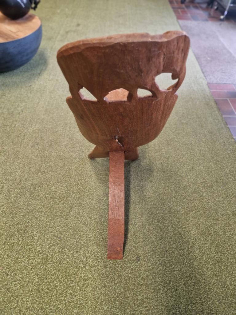 Handgesneden Afrikaans Krukje / Stoel | Hout | Dierenreliëf, Ophalen of Verzenden