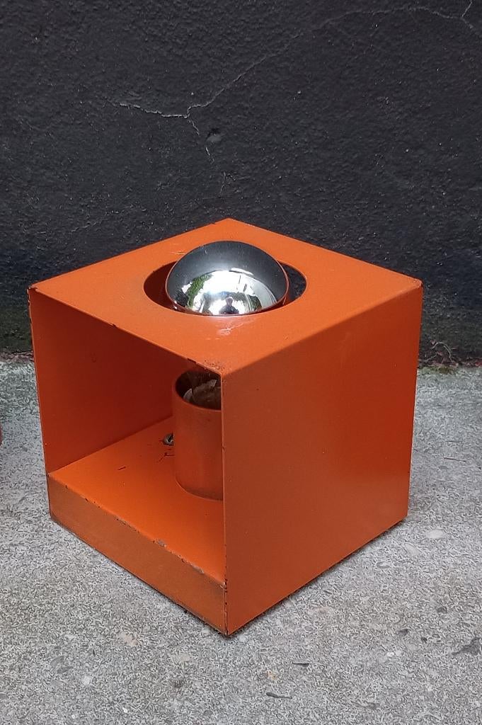 Philips kubus cube lamp wandlamp NWS67 Retro vintage lamp, Gebruikt, Ophalen of Verzenden, Seventies retro, Metaal
