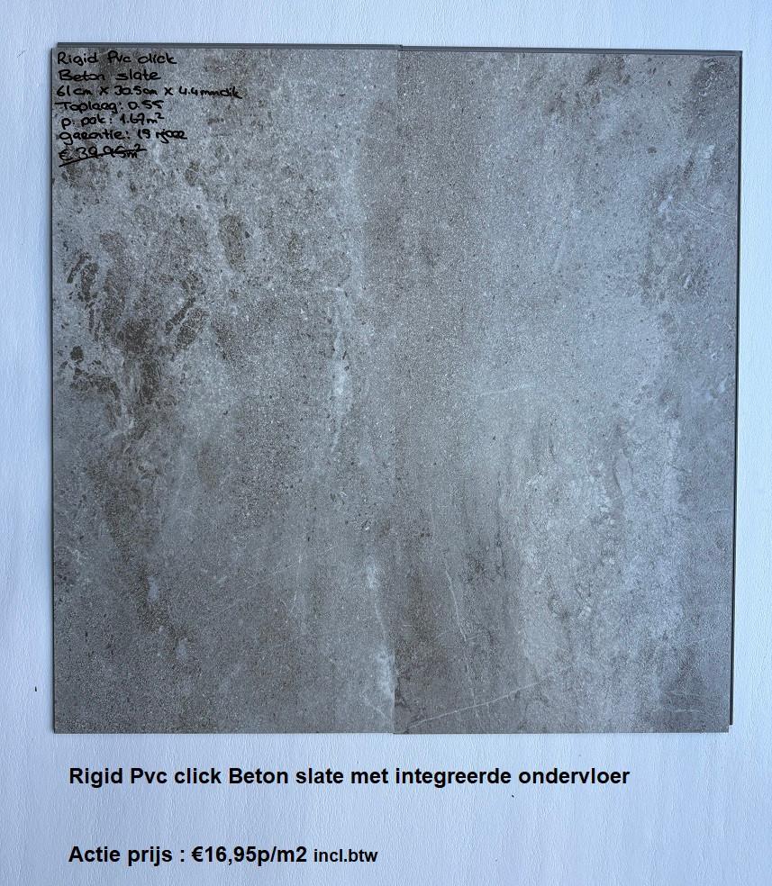 Pvc click Beton Slate met integrrede ondervloer €16,95m2, 75 m² of meer, Nieuw, Grijs, Laminaat