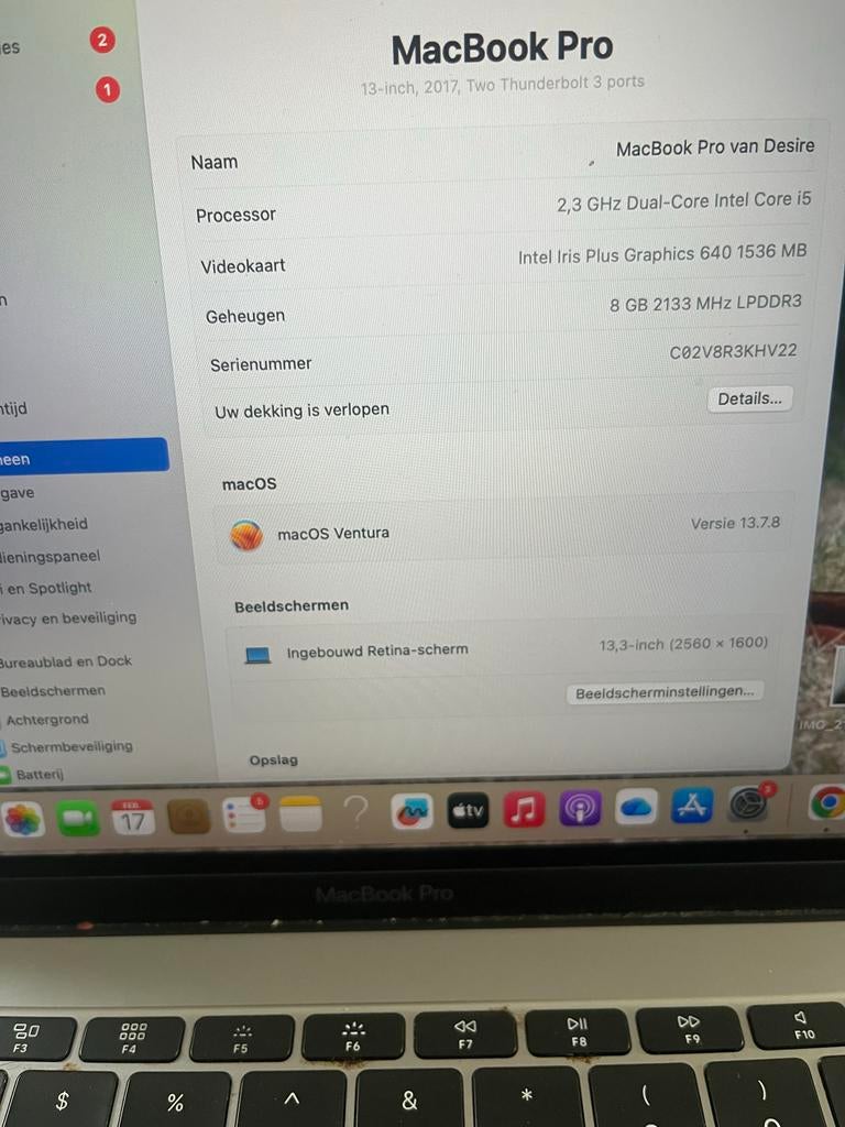 Macbook pro 13INCH 2017, MacBook Pro, 2 tot 3 Ghz, 13 inch, Ophalen of Verzenden