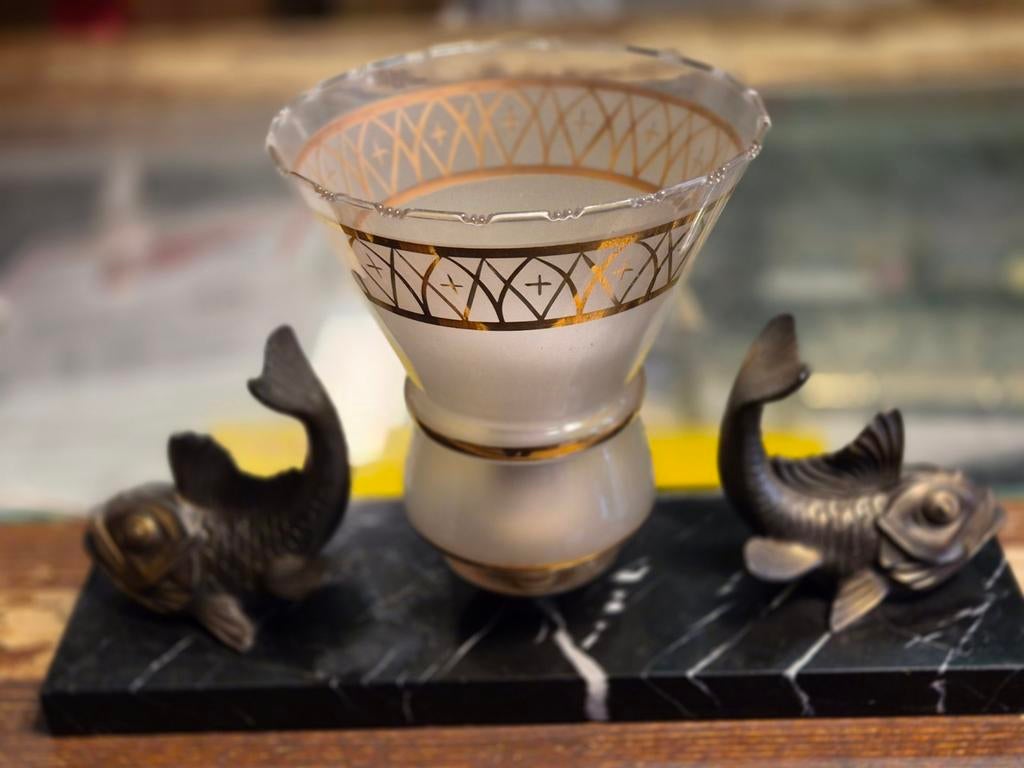 Antieke Lamp met Vissen - Art Deco Stijl, Tuin en Terras, Tuinvazen, Gebruikt, Ophalen of Verzenden