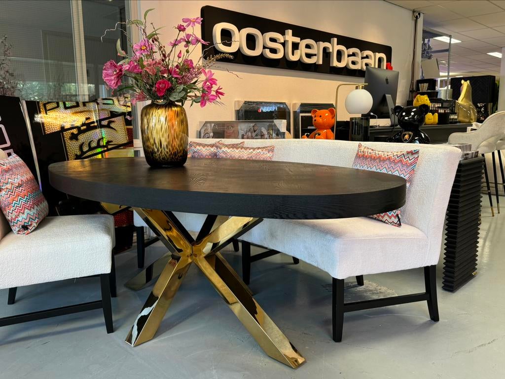 Luxe Visgraat Black Oak Eettafel Kito 220cm NIEUW - Uniek, Huis en Inrichting, Tafels | Eettafels, Oosterbaan, Overige materialen