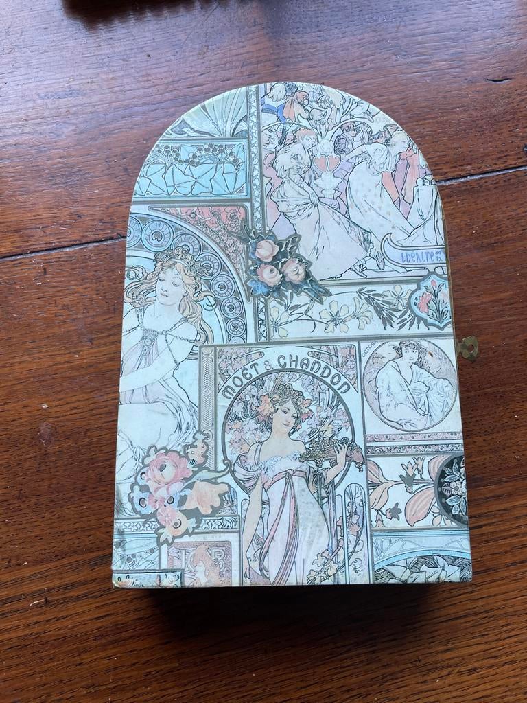 Houten Sleutelkastje  met art nouveau Print, Gebruikt, Overige typen, Ophalen of Verzenden, Minder dan 100 cm