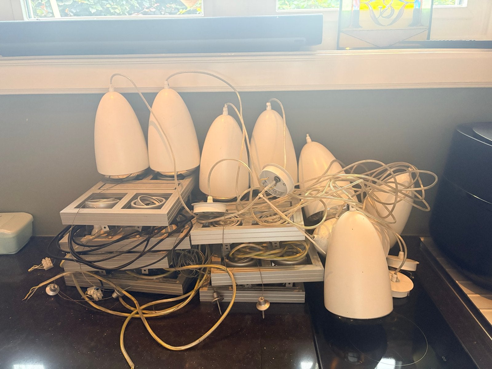 Partij van 8 witte hanglampen en 8 lampen, Ophalen, Minder dan 50 cm, Gebruikt, Minder dan 25 cm