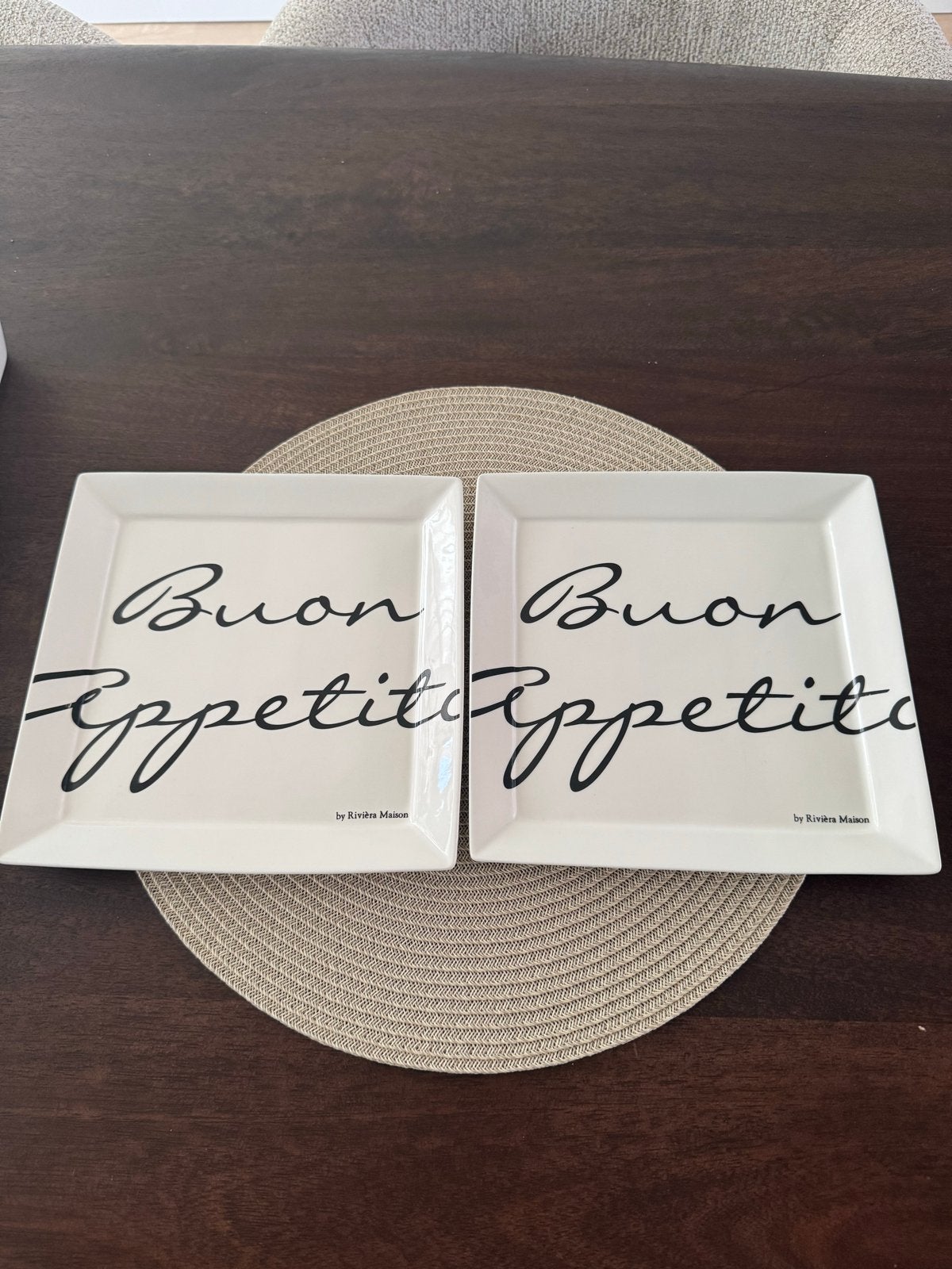 Rivièra Maison 'Buon Appetito' borden (2 stuks), Overige merken, Keramiek, Ophalen of Verzenden, Zo goed als nieuw