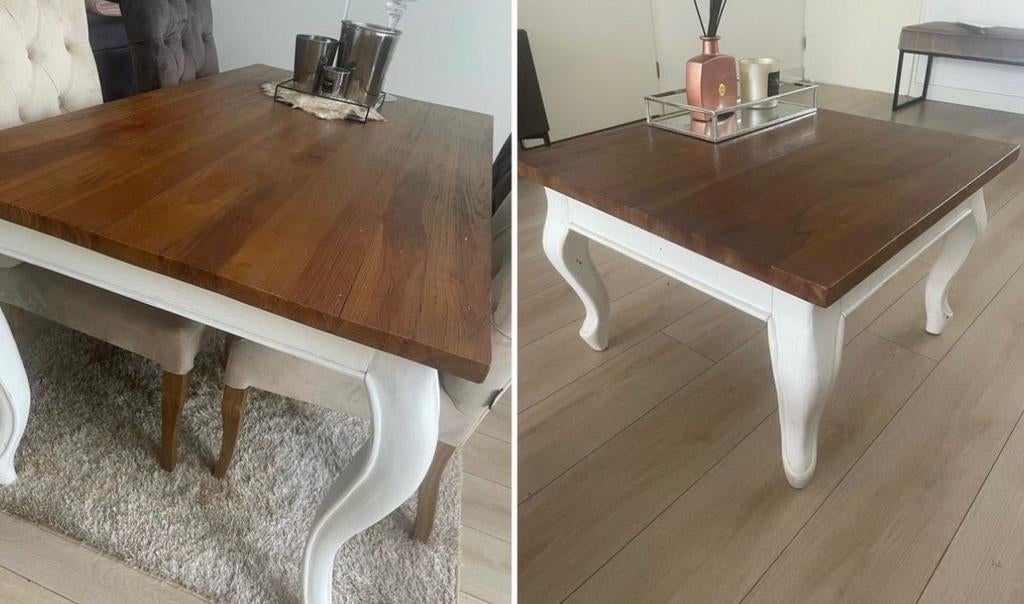 Eettafel en salontafel in Riviera Maisonstijl, Huis en Inrichting, Tafels | Eettafels, Ophalen, 50 tot 100 cm, Zo goed als nieuw