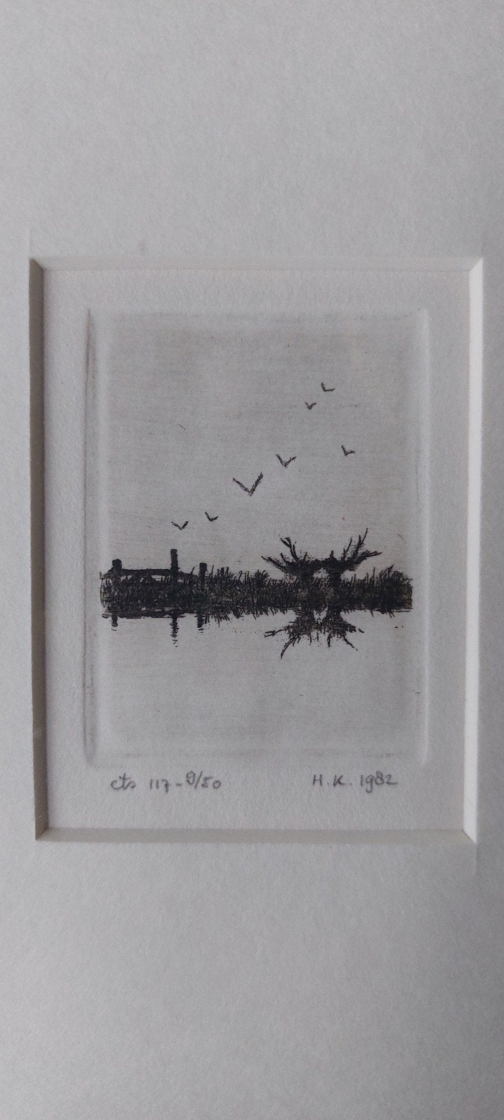 Kleine ets uit 1982 vermoedelijk Hugo Kaagman, Landschap, Papier/karton, Ophalen of Verzenden, Ingelijst