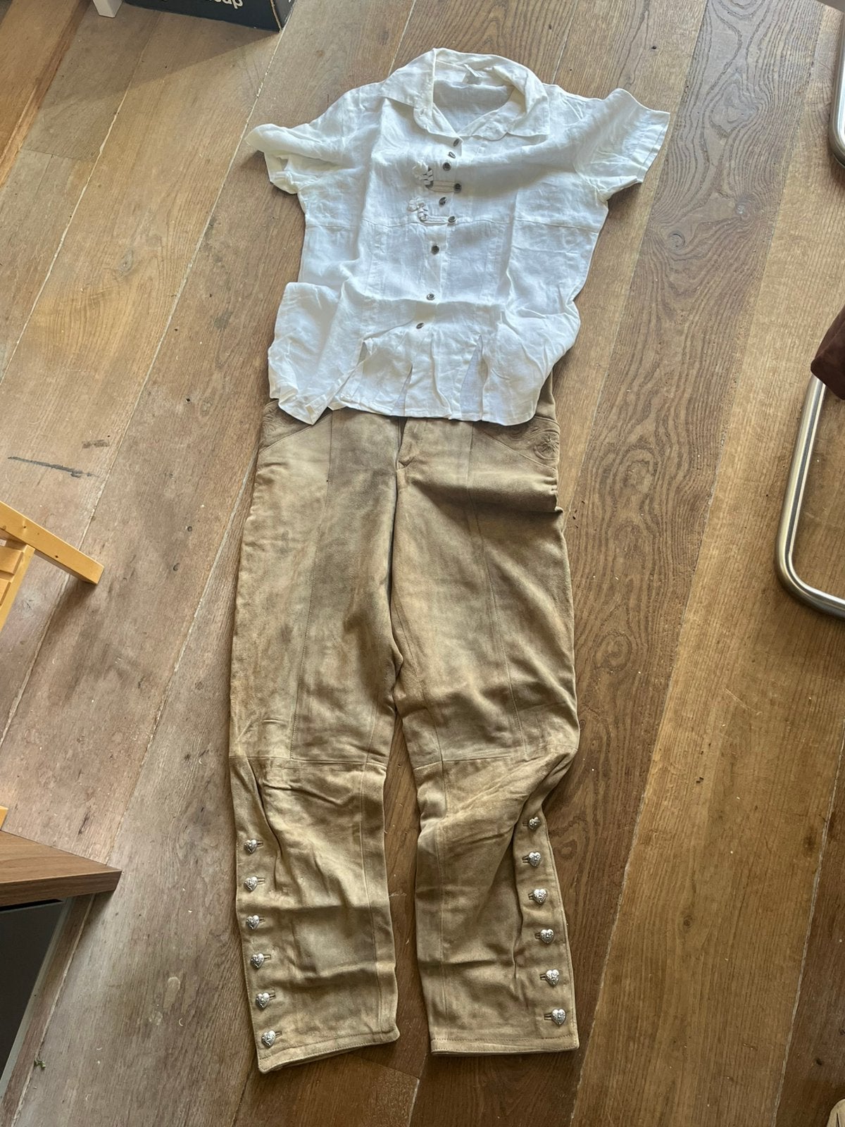 dirndl broek echte lederhose en blouse maat 40, Maat 38/40 (M), Ophalen of Verzenden, Overige thema's, Kleding