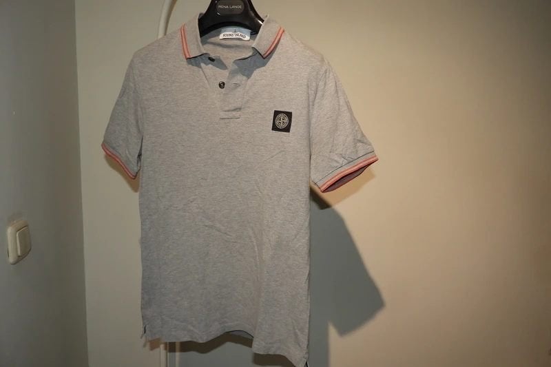 Stone Island grijze polo rood accent kraag en mouwen S, Verzenden, Grijs, Maat 46 (S) of kleiner, Stone Island