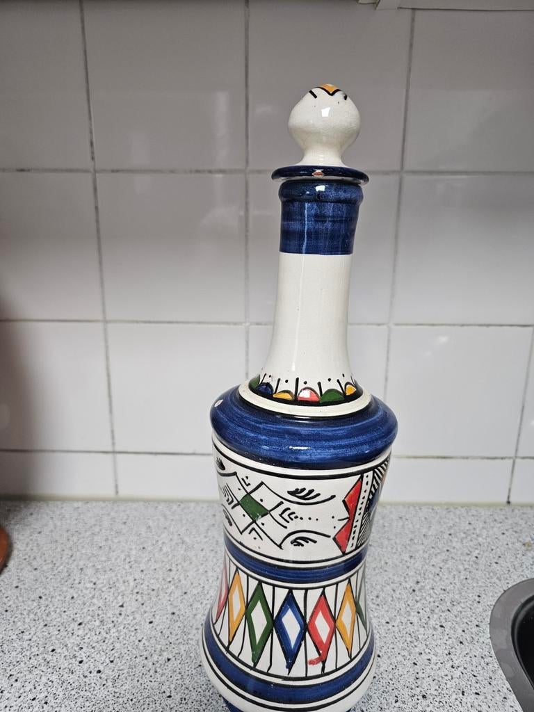 Marokkaanse water Fles/Karaf - Handgeschilderd, Antiek en Kunst, Ophalen of Verzenden