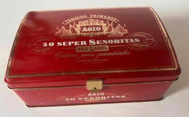 Agio 50 super senoritas red label blik. Afm. 16,5x12x6,5 cm., Ophalen of Verzenden, Gebruikt, Overige, Overige merken