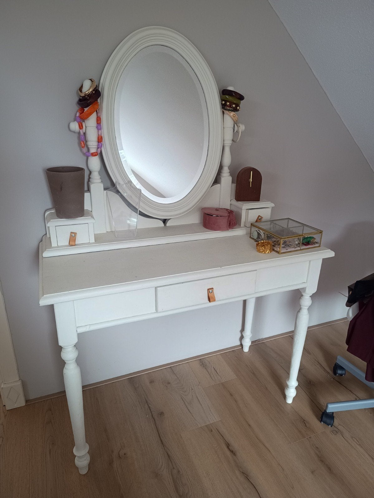 Witte kaptafel (mat) met spiegel en lades, Gebruikt, 100 tot 150 cm, Ophalen of Verzenden, Hout