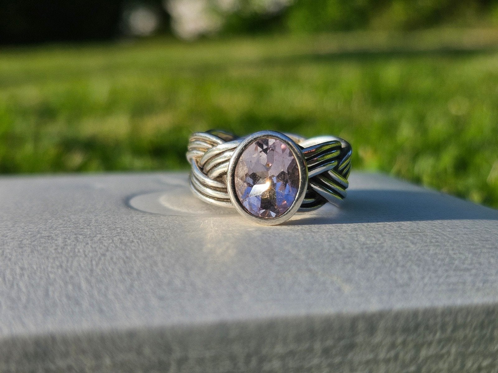Pandora ring maat 56 (valt als 55) met amethist, Paars, Ophalen of Verzenden, Zo goed als nieuw, 17 tot 18