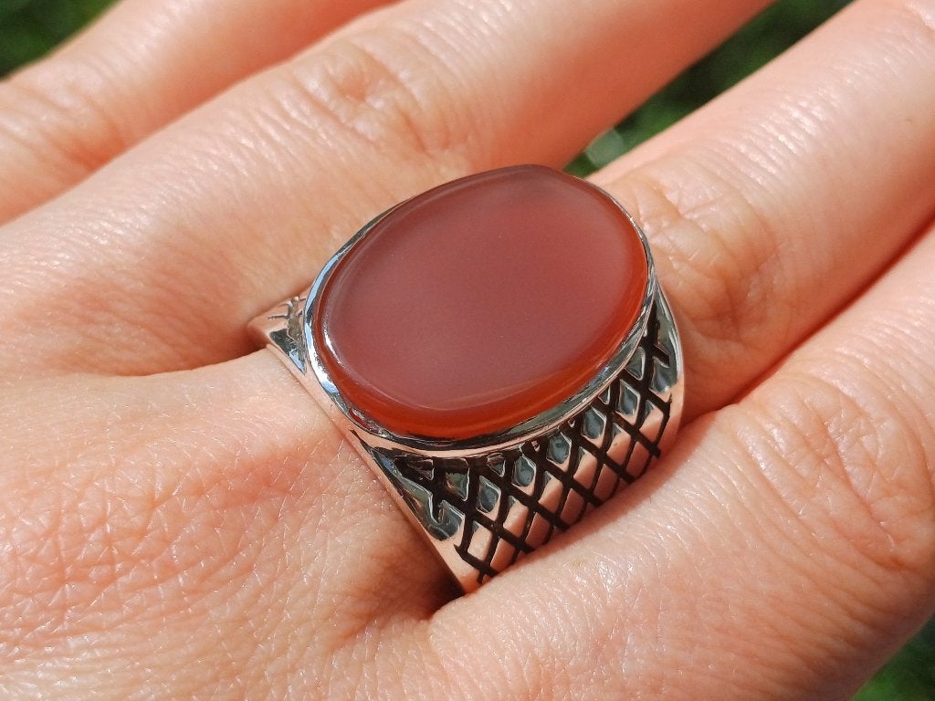 Vanoli - 925 zilveren heren ring carneool agaat maat 20,25, Sieraden, Tassen en Uiterlijk, Ringen, Nieuw, Heer, 20 of groter, Oranje