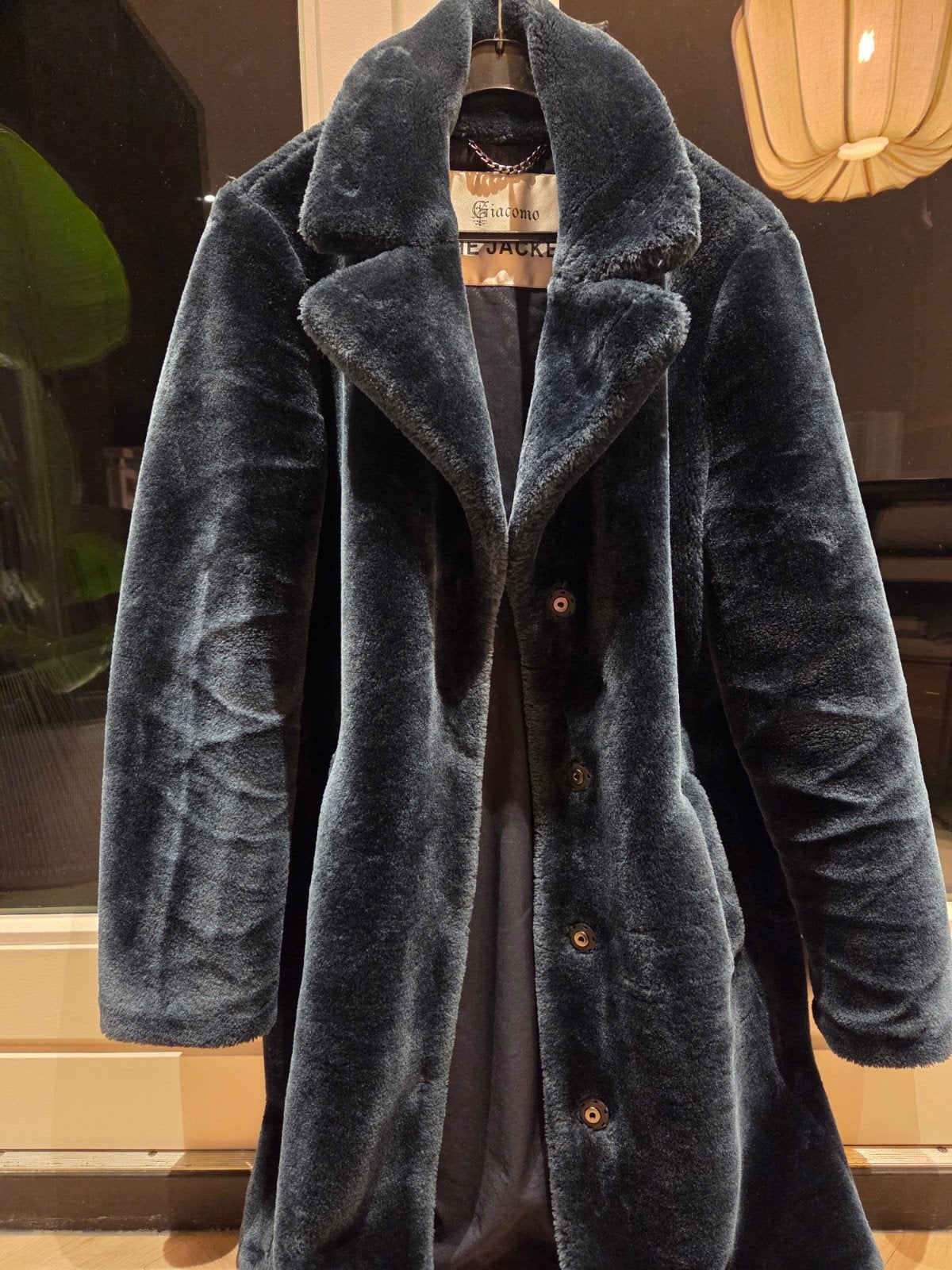 Winterjas dames - Giacomo Faux Fur Jas - Donkerblauw, Blauw, Zo goed als nieuw, Giacomo, Ophalen