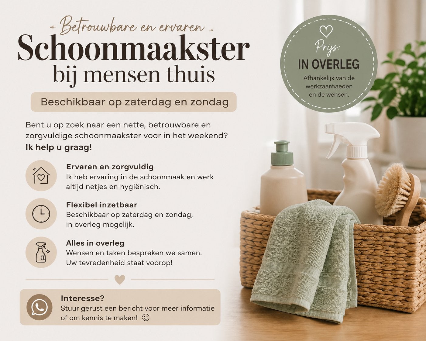 Schoonmaakster, Overige uren, Vanaf 10 jaar, Overige vormen