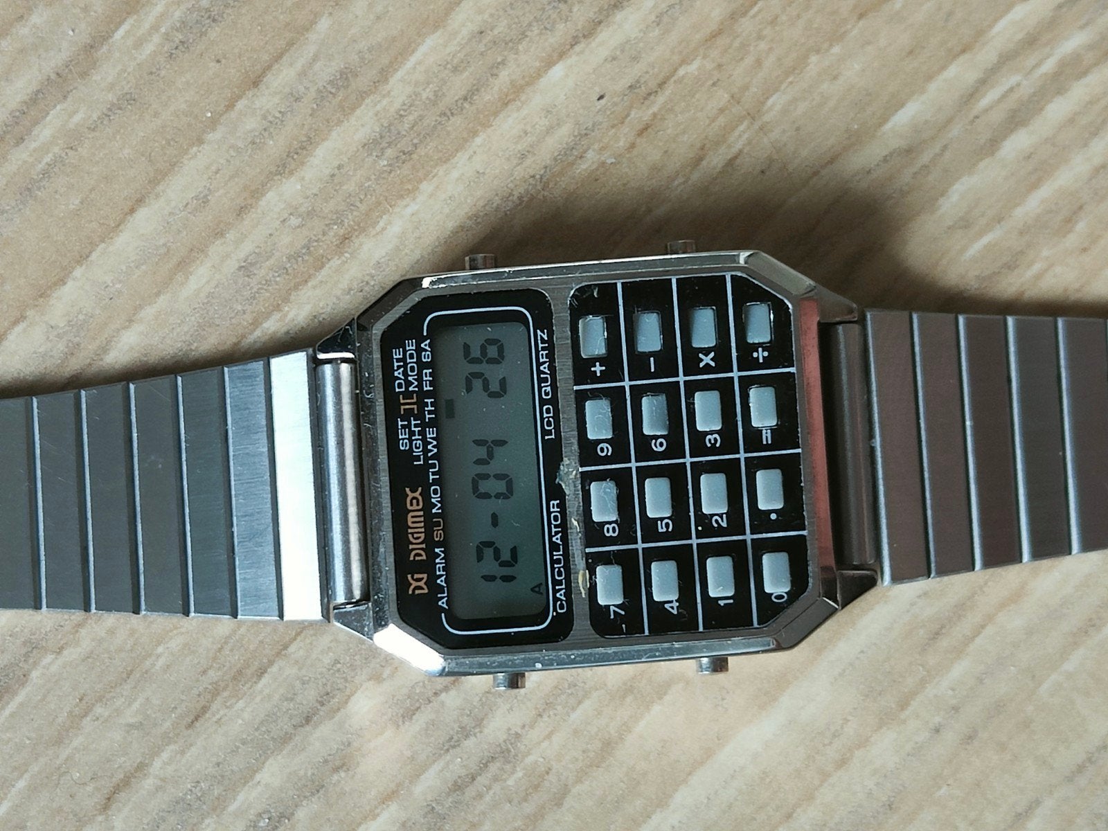 Vintage Digimex LCD Quartz calculator horloge. Jaren 80., Ophalen of Verzenden, Staal, Overige merken, 1960 of later