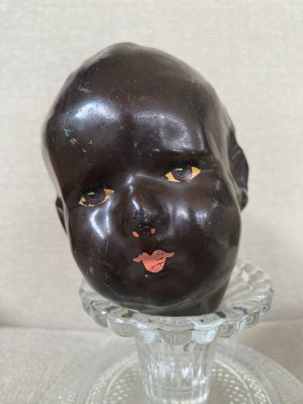 Antieke donkere pop - Papier-Maché!, Verzamelen, Ophalen of Verzenden, Gebruikt, Pop