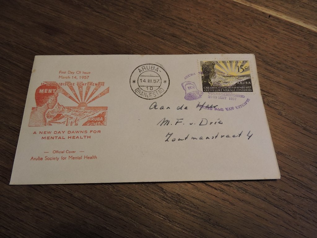 fdc nederlandse antillen  e E1_14M – 14 maart 1957, Postzegels en Munten, Ophalen of Verzenden