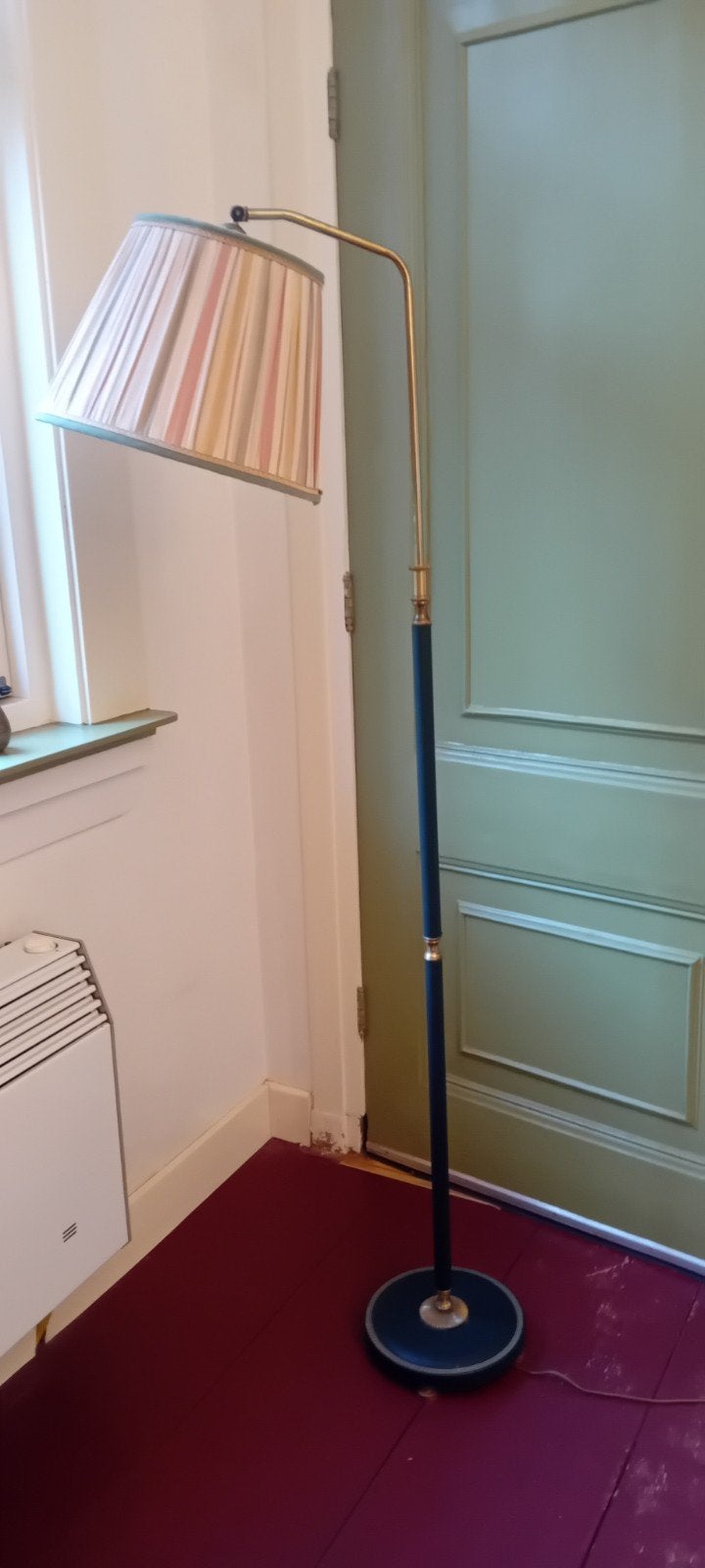 Vintage Franse Vloerlamp met Groene Stof, 170cm, Antiek en Kunst, Antiek | Lampen, Ophalen of Verzenden