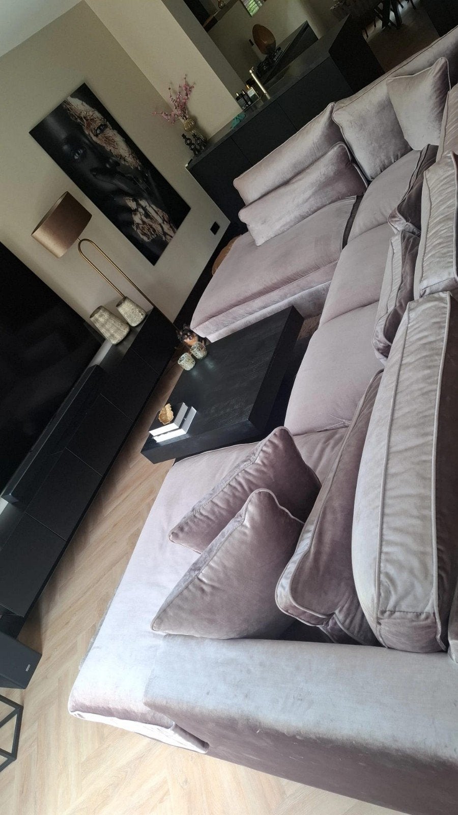 Luxe U-bank Eric Kuster stijl | Velvet Champagne/Taupe, 300 cm of meer, Ophalen of Verzenden, Zo goed als nieuw, Vierpersoons of meer