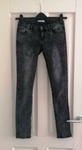 Nik & Nik by Nikkie grijs / zwarte jeans met studs 164 26421, Meisje, ., Nik&Nik, Ophalen of Verzenden