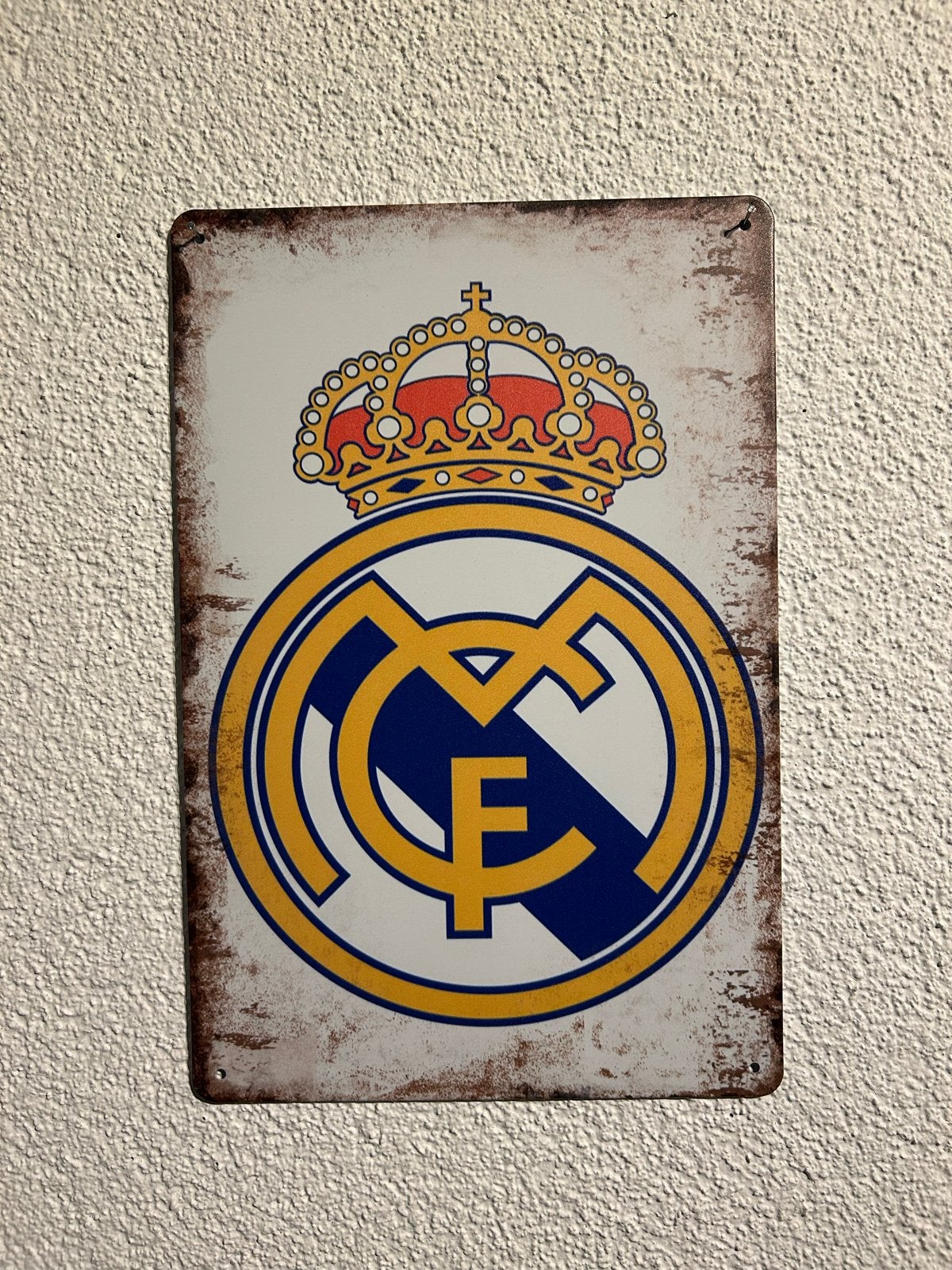 Metalen bord Real Madrid 20x30 cm, Ophalen of Verzenden, Gebruikt, Metaal, Reclamebord