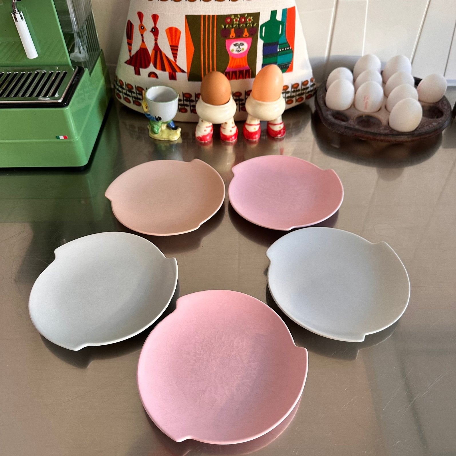 Plateelbakkerij Flora Gouda Gebaksbordjes set van 5 Pastel, Ophalen of Verzenden