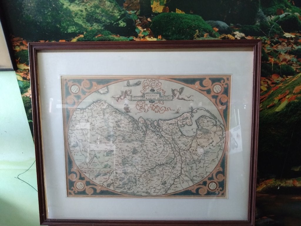 Abraham Ortelius. Descriptio Germaniae Inferioris. repro., Ophalen, Cartografie, Ingelijst, Voor 1600